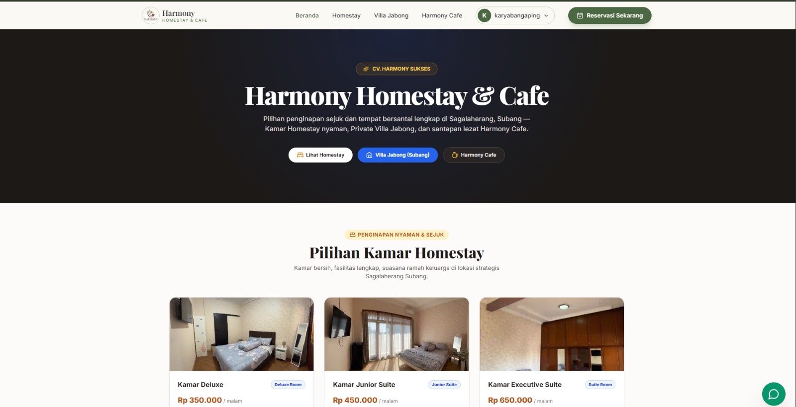 Harmony Homestay & Cafe - Website